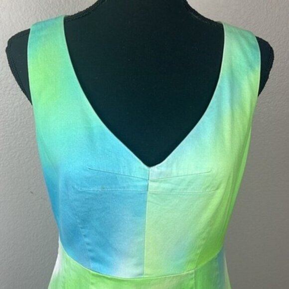 Elie Tahari Camellia Dress Sleeveless Watercolor Orange Back Zipper Sheath 8 - Picture 3 of 13